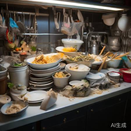 餐具堆放，细菌丛生