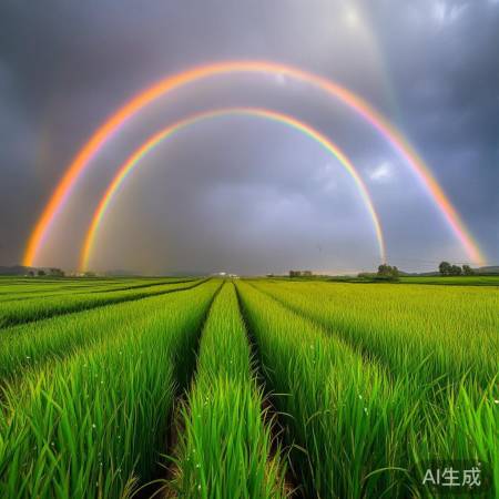 黑龙江双彩虹惊艳稻田，梦幻景象让人叹为观止