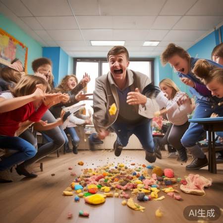 学生抢零食解压奇观：班主任带头抢出残影！